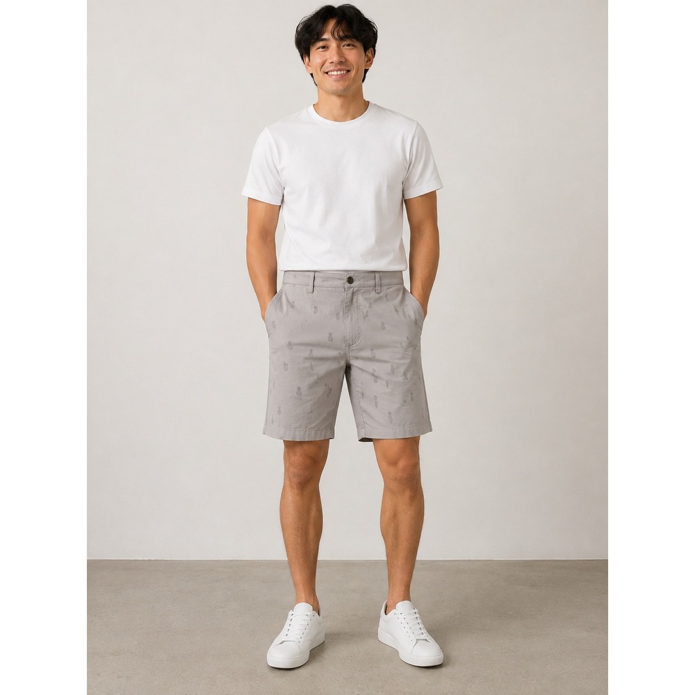 Amazon Essentials Mens Slim Fit 9" Short Grey Pineapple Embroidered Chino 42